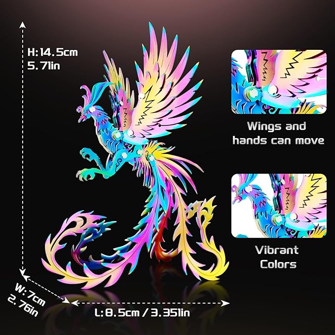 3D Metal Model Kits, Mechanical Undead Bird Seven Colors 3D Metal Puzzle,Steel Mythology Animal Series DIY Brain Teasers Simple 3D Puzzles Home Decor Art Craft Gifts Toys for Adult