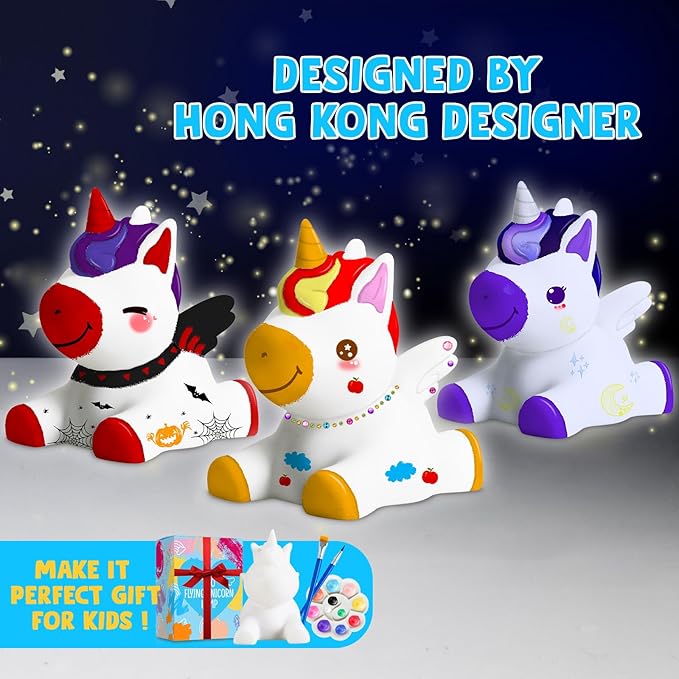 Goodyking Paint Your Own Flying Unicorn Lamp Kit, DIY Unicorn Crafts Night Light, Arts & Crafts for Kids Age 8-12, Painting Art Supplies, Birthday Easter Gift for Kids Age 3 4 5 6 7 8+
