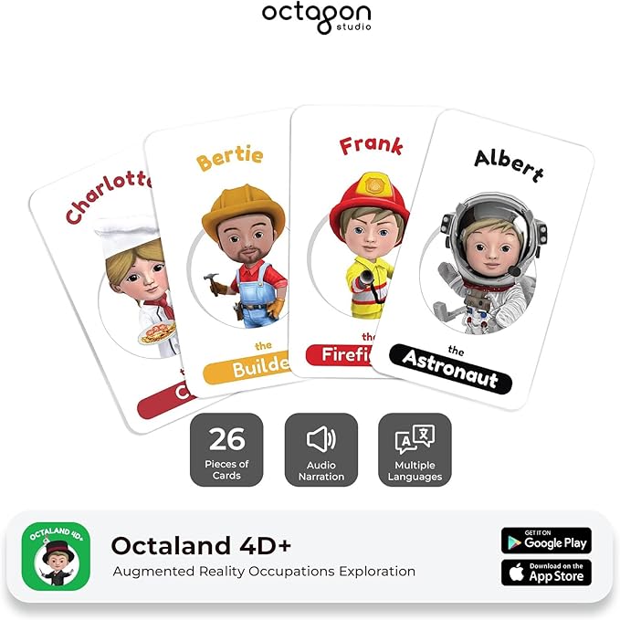 4D+ Augmented Reality Flashcards for Kids – Educational STEM Cards with Free App – Interactive Learning for Ages 4+ (Octaland 4D+)