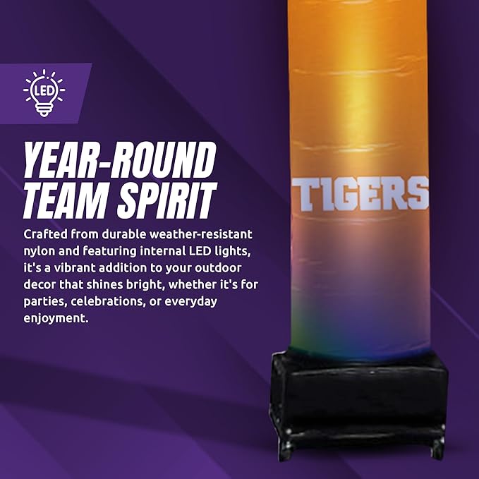 NCAA Clemson Tigers Football Wacky Waving Inflatable Tube Guy with LED Lights & Built-in Blower - 6" x 36" x 96" Inflatable Tube Man Crazy Sports Fan Outdoor Party Decoration