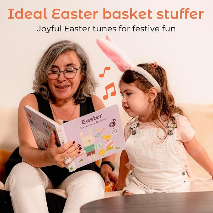 Cali's Books Easter Nursery Rhymes Musical Book - Easter Basket Stuffers for Toddlers, Baby Easter Basket Stuffers, Easter Gifts for Toddlers, Rechargeable Musical Books for Toddlers 1-3