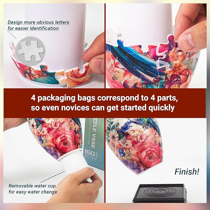 Hummingbird 3D Puzzle Vase for Adults to Flower Arrangement and Home Decoration Made by 160 Curved Plastic Puzzle Pieces,Great Gift for Mother's Day and Housewarming