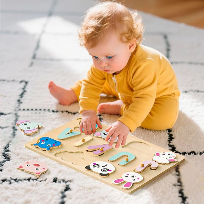 Personalized Name Puzzle | Custom Name Puzzles | Montessori Toys for 1 Year Old | Customized Baby Gifts for Toddlers 1-3 Animal Puzzle (Stlyes 2)