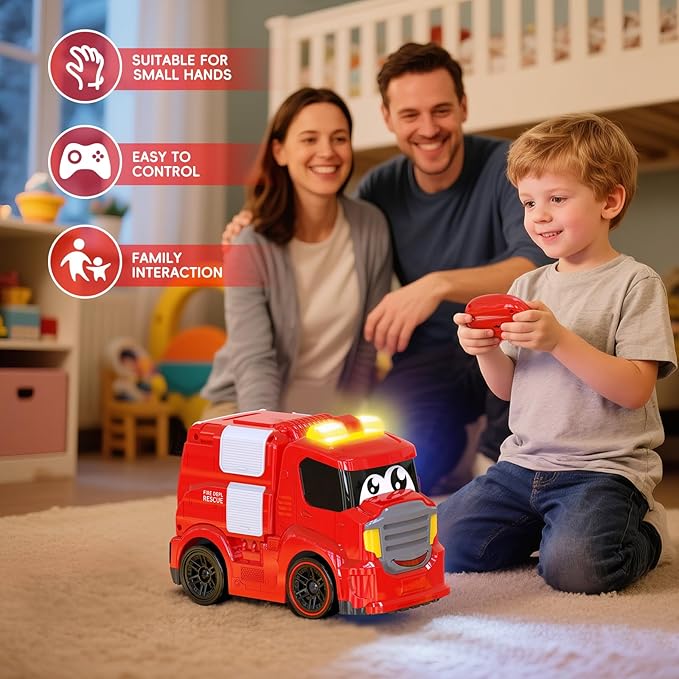 Remote Control Car for Toddlers 1-3 Fire Truck Toy for Ages 2-4 Lights & Sounds Emergency Cars Preschoolers Fire Engine for Boys & Girls