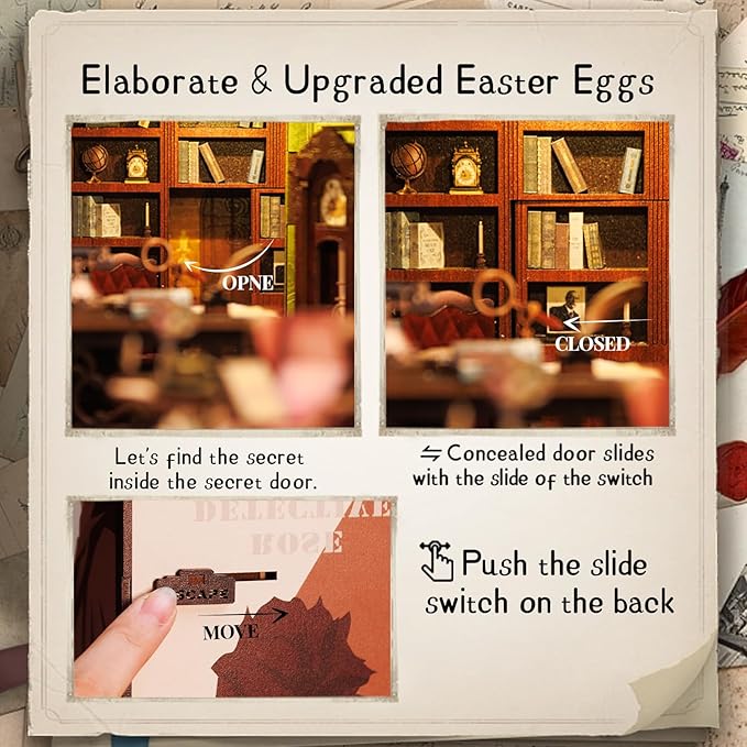 Cutefun Book Nook Kit, DIY Miniature Dollhouse Booknook for Adults, 3D Wooden Puzzle Bookend Bookshelf Insert Decor with LED Light, Gift for Craft Lovers (Rose Detective Agency)