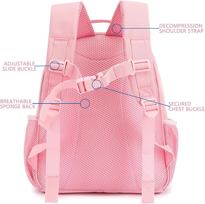 FlowFly Kids Backpack for Toddler Boys Girls, Simple Lightweight Bookbag for Daycare Kindergarten Elementary School Travel, Small Modern Bag (Medium 15''), Pink