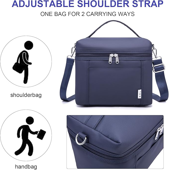 NOL Natural Organic Lifestyle Small Insulated Lunch Bags for Women Cooler Bag Lightweight Nylon Waterproof Lunch Box For Work (Small, Navy blue)