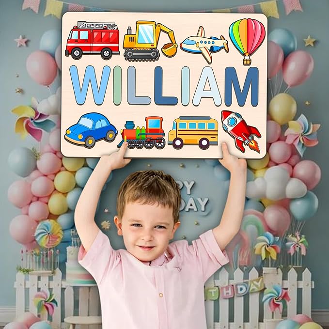 LOVELYPOD Personalized Name Puzzle for Kids, Custom Name Puzzles for Toddlers 1-3 Animal Puzzle, Customized 1st Birthday for Girls & Boys Wooden Toys for Kids, for New Baby - Style 1