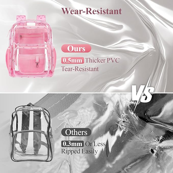 PACKISM Clear Backpack for School - 17 inch Large Heavy Duty Clear Bookbag, See Through PVC Backpacks (for age 12 above)