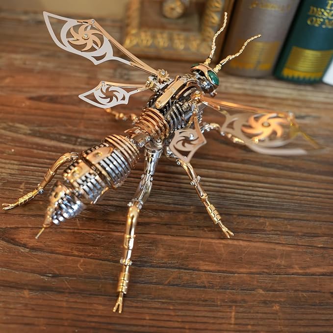 3D Metal Wasp Puzzles for Adults Model Kits Mechanical Puzzle Building Blocks, Difficult DIY for Assembly Gifts for Men (Rose Golden(Green Eyes))
