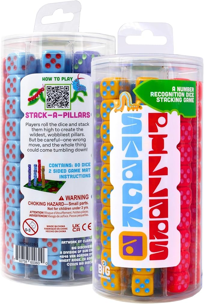 Stack-a-Pillars – Dice Stacking Family Game for 2-4 Players | Fun 15-Minute Strategy Games with Dice Set and Double-Sided Mat | Great for Game Night, Travel, Kids, and Adults