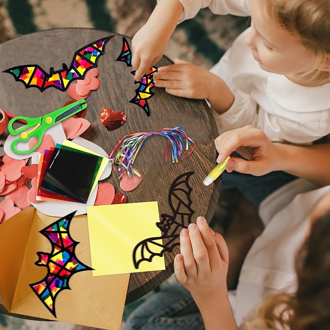EggSun 36 Sets Hallween Bats Suncatchers Craft Kit for Kids Ornaments Stained Glass Effect Window Arts and Crafts Kit for Classroom Holiday Birthday Projects Home Party Favors Decorations Ages 4 8 12