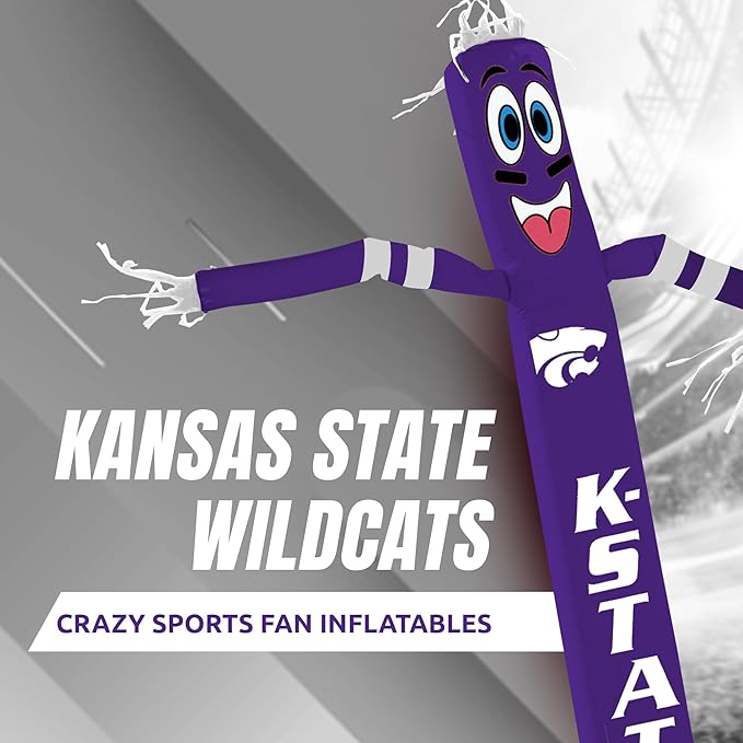 NCAA K-State Wildcats Football Wacky Waving Inflatable Tube Guy with LED Lights & Built-in Blower - 6" x 36" x 96" Inflatable Tube Man Crazy Sports Fan Outdoor Party Decoration