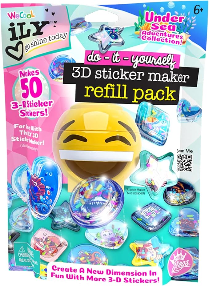 ILY 3D Sticker Maker Refill Pack – Undersea Adventure | DIY Arts & Crafts Kit for Kids Ages 6+ | Creative Toy Gift Set with 50+ Custom Refills for Boys & Girls