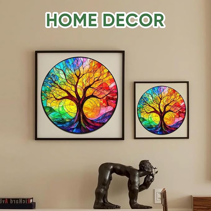 Ruikiyart Wooden Puzzles for Adults, 5MM 500 Pieces Colorful Tree Wooden Jigsaw Puzzles, Tree Puzzle Unique Shaped for Adults and Kids on Birthday, Thanksgiving, Family Puzzle Games (16.5"*16.5")