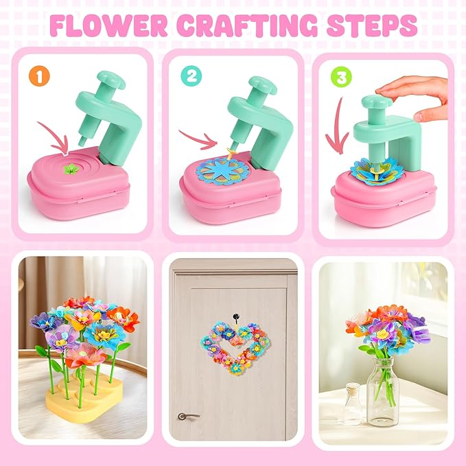 beefunni Flower Bouquet Craft Kits, DIY Arts and Crafts for Kids 4-6-8, Upgrade Wreaths & Colorful Flowers Toys for 4 5 6 7 8+Year Old Girl Birthday Gifts Ideas,Toddler Creative Educational Activities