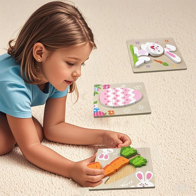 Anditoy 4 Pack Easter Wooden Puzzles Toys for Kids Toddlers Easter Basket Stuffers Gifts Party Favors