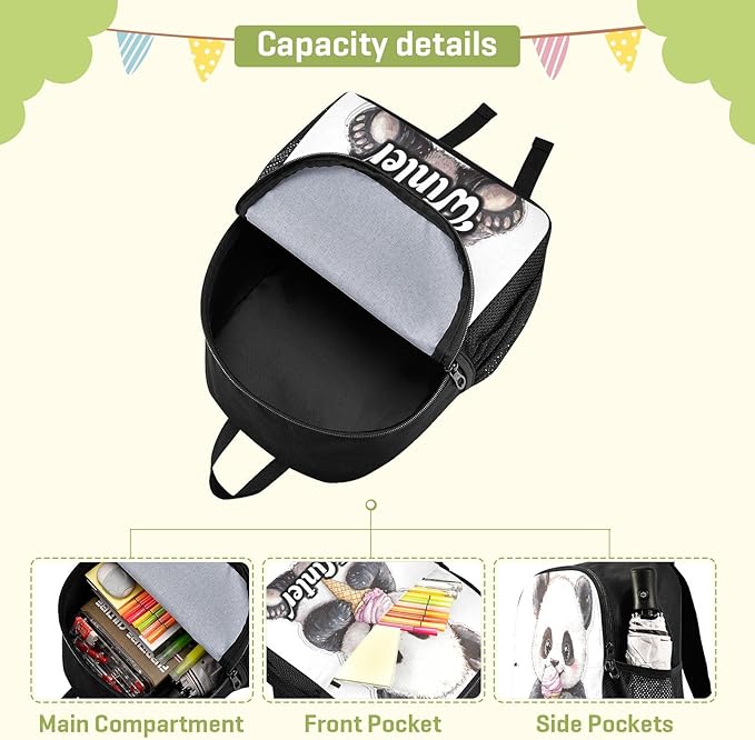 Panda Cute White Toddler Backpack for Boys Girls 3-6 Small Travel Backpacks for Kids Preschool Bookbag for Elementary Kindergarten for Travel