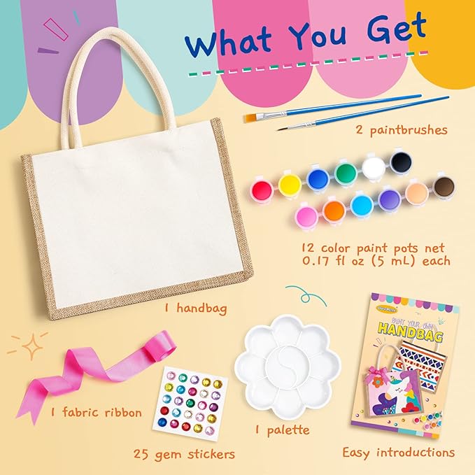 Drama Planet Painting Kit, Paint Your Own Handbag, Arts and Crafts for Girls, Art Activities & DIY Personalized Handbag, Great Gifts for Girls Ages 6 and Up