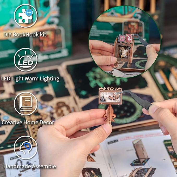 Cutefun Book Nook Kit, DIY Miniature House Kit for Beginners, Book Nook Kits for Adults, Wooden Dollhouse for Bookshelf Decor, Gifts for Family and Friends (The Darkness Herbarium)