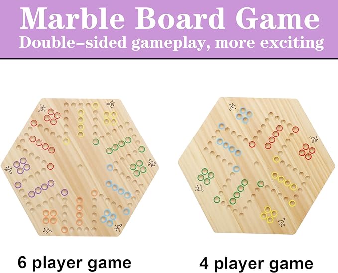 HOROW Wahoo Board Game Wooden Original Board Game 15 inch Classic 2 Side Painted Fast Track Game for 4 Player and 6 Player with 30 Marbles,6 Dices for Family Game Night