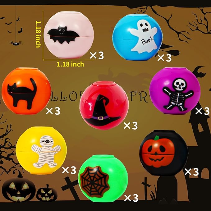 24 Pcs Halloween Mini Fidget Spinners Ball Toys for Kids Adults Halloween Trick or Treat Goodie Bag Fillers Treasure Box Toys for Boys Girls Halloween Party Favors Classroom Prizes