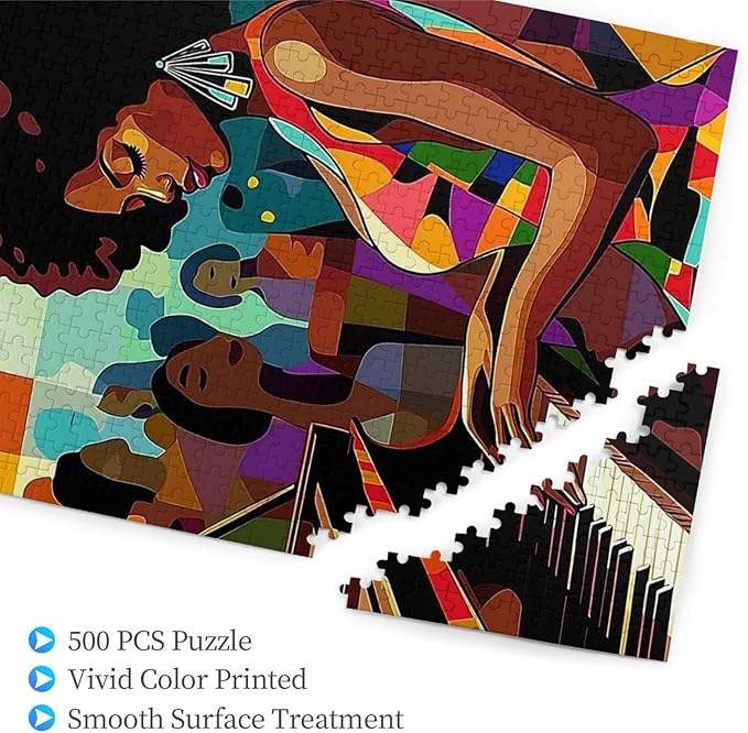 African Women Black Girl Jigsaw Puzzles 500 Pieces for Adults, African American Puzzles for Adults (Piano,Girl,Female) Pieces Musical Performance Frameable Magic Puzzle Art（Brown）