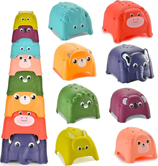 Animal Stacking Cups Bath Toys for Toddlers, 8PCS Nesting Cups Set for Boys & Girls 1-3, Montessori Toys for Toddlers 6-12 Months Play for Indoor/Outdoor/Bathtub/Beach
