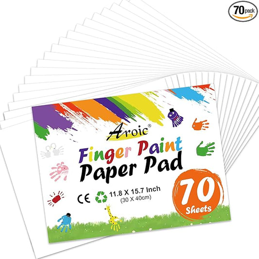 70 Sheets Finger Paint Paper, 11.8" x 15.7" Thick Art Paper for Kids & Toddlers, Ideal for Finger Painting, Crayons, Watercolor, Markers, Classroom Home Art Projects, Gift for Toddlers