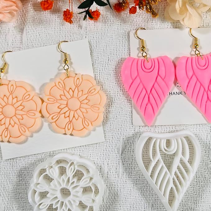 Polymer Clay Cutters Boho Earring Set – 4PCS Mandala Flower & Tribal Clay Cutters for Polymer Clay Jewelry, Clay Earring Cutters and Tools for DIY Craft Making