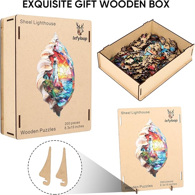 Wooden Puzzles for Adults 500 Pieces, Shell Lighthouse Jigsaw Puzzles, Unique Design Color Challenge Adult Puzzles for Family Brain Game Gift, Home Decor,12.8x23.2 inch