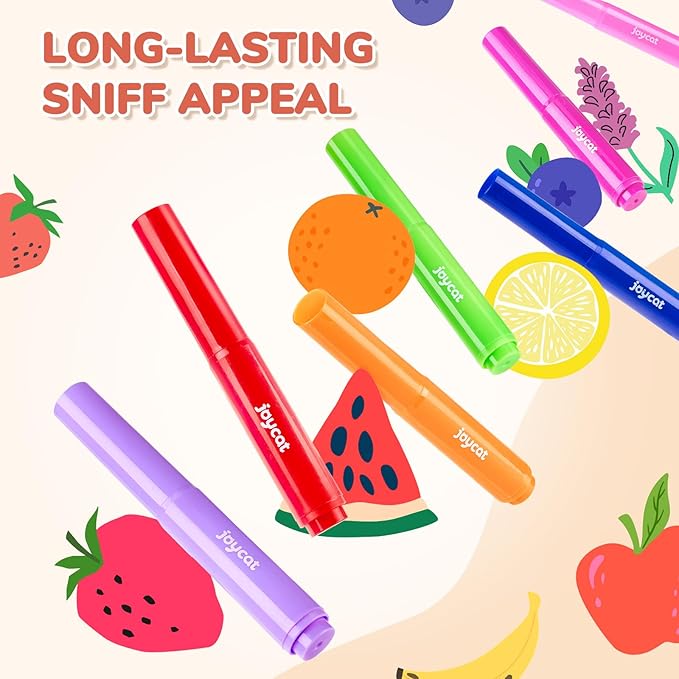 JoyCat Scented Washable Markers For kid, 24 Vibrant Colors with Fun Scent-Chunky Nip for Easy Grip, Coloring Markers For Toddlers, Non-Toxic & Safe for Ages 3+,Ideal Gift & Art Activities Supply