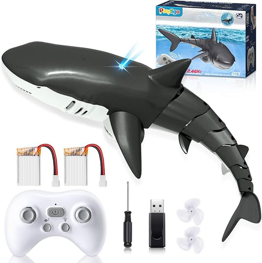 2.4Ghz Remote Control Shark Pool Toys for Boys Kids,Highly Realistic Shark Pool Toys for Kids,RC Boat Outdoor Water Toy with Light and Spray Water for Boys Girls Ages 6+ (with 2 Batteries)
