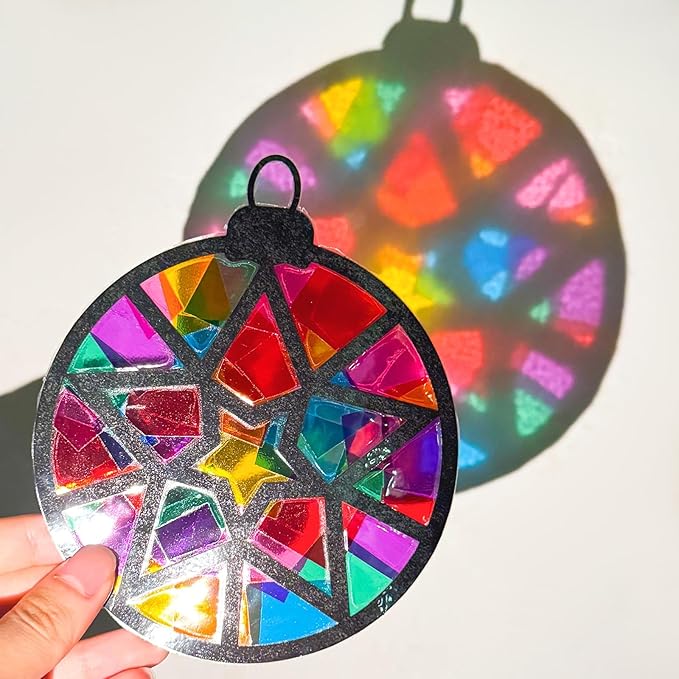 EggSun 36 Sets Christmas Ball Suncatchers Craft Kit for Kids Ornaments Stained Glass Effect Window Arts and Crafts Kit for Classroom Holiday Birthday Projects Home Party Favors Decorations Ages 4 8 12