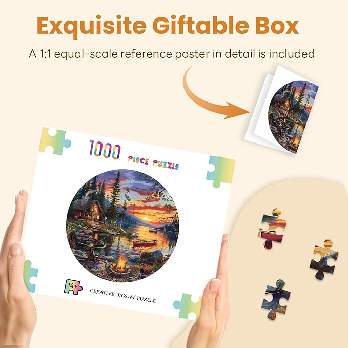 Masseruon 1000 Piece Puzzle for Adults, 26.6 * 26.6in Canoe Lake Puzzle for Adults, 1000 Pieces Jigsaw Puzzles, Adult Puzzles Game, Unique Gift for Women Men