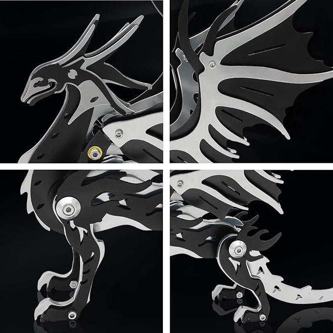 3D Metal Puzzles,3D Metal Puzzle for Adults,Mechanical Model Kit Magic Wing Dragon Black Silver,Steel 3D Puzzles Stainless Steel Ornaments for Adults Home Decor Art Craft Gifts Toys.