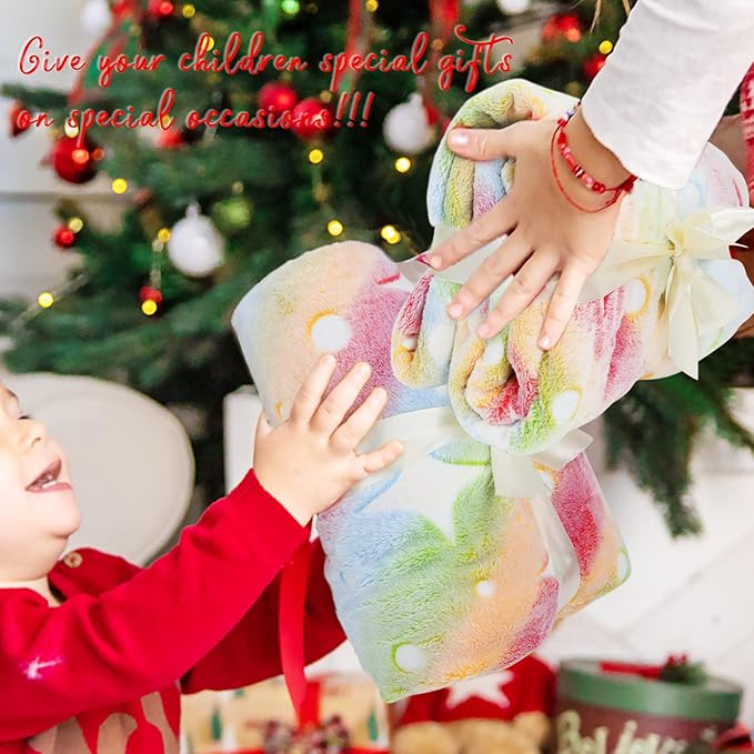 Kids Blanket Glow in The Dark Blanket Rainbow Fleece Throw Blanket Stars Blanket Glow in The Dark Blankets for Girls Boys Teen Kids