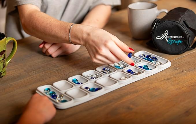 Travel Mancala Game Set – Flexible Silicone Roll-Up Board, 50 Stones & Zippered Canvas Bag – Portable Strategy Game for Adults & Teens (Light Grey)