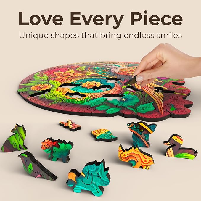 CRAFTHUB Animal Wooden Puzzles for Adults – A4 Nectar Quest Hummingbird with 114 Pieces – Jigsaw Puzzles with Unique Animal Shapes – 7.7"x7.8"