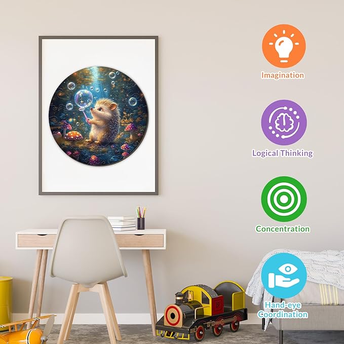 Wooden Puzzles for Kids Ages 4-6 - Bubble Hedgehog 50 Pieces Children Puzzles - Large Pieces Kids Puzzle with Unique Shapes - Educational Puzzles Toys for Boys and Girls (11.4 * 11.4 in)