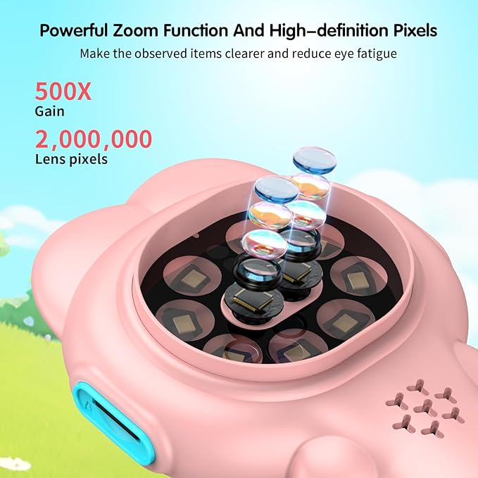 Microscope for Kids, Mini Portable Handheld Microscope with 500X Magnification, 200W Pixels, 2.0 High-Definition Screen for Birthday Christmas Educational Gifts Toys for 3 4 5 6 7 8 9 10 11 12 Kids