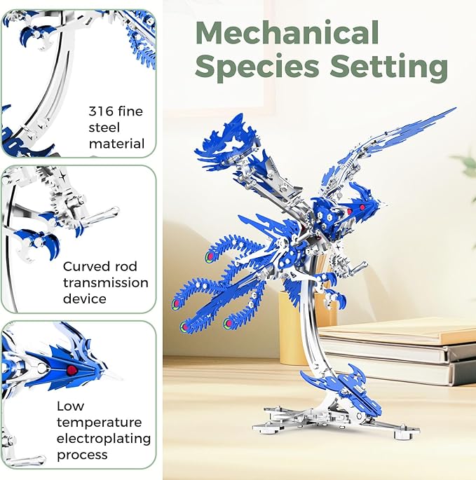 Epic Legend Metal 3D Puzzle for Adults -Rising Phoenix Rise from The Ashes: The Eternal Phoenix Metal Puzzle I Inspired by The Spirit of rebuilding of Arizona(Blue)