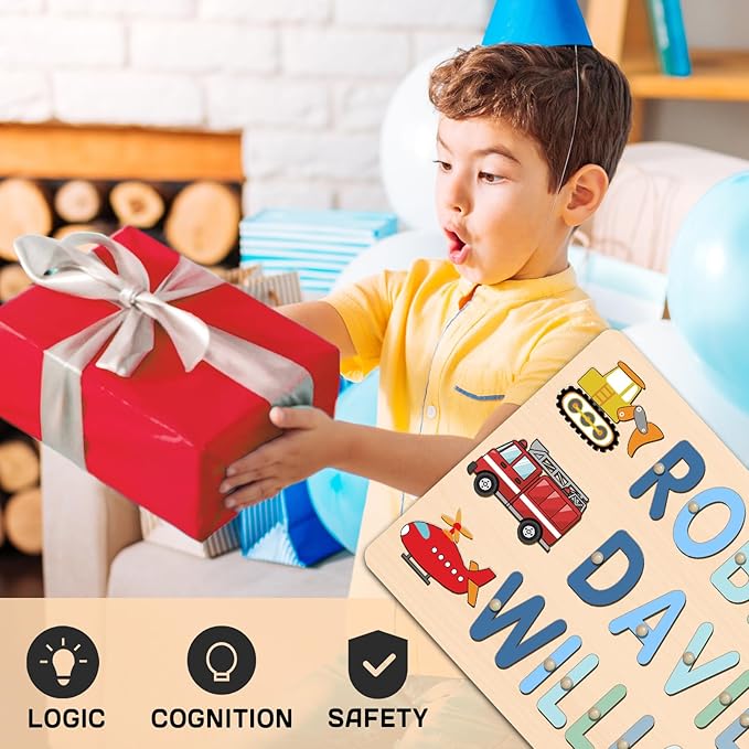 Personalized Name Puzzle for Kids, Customized Baby Gifts First Birthday for Girls & Boys Name Puzzles for Toddlers 1-3 Early Learning Toys Wooden Animal Puzzle Eeducational Toy Alphabet Puzzle