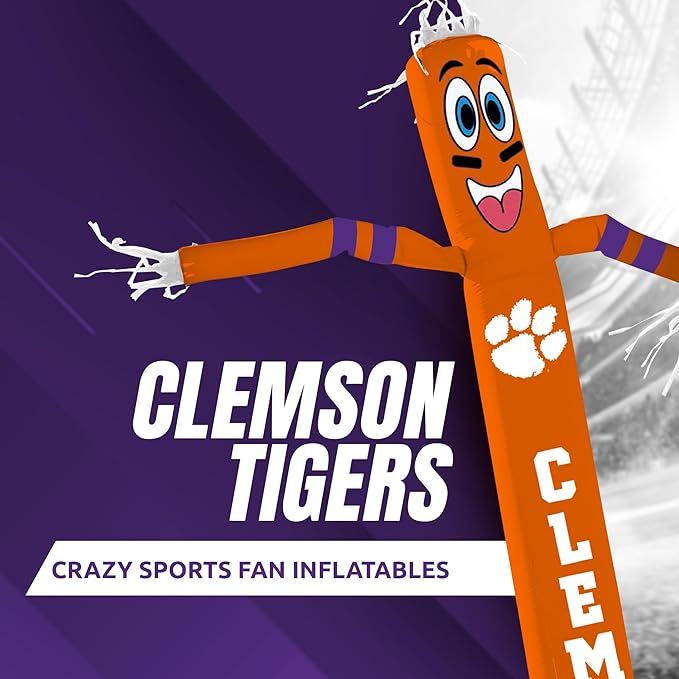 NCAA Clemson Tigers Football Wacky Waving Inflatable Tube Guy with LED Lights & Built-in Blower - 6" x 36" x 96" Inflatable Tube Man Crazy Sports Fan Outdoor Party Decoration