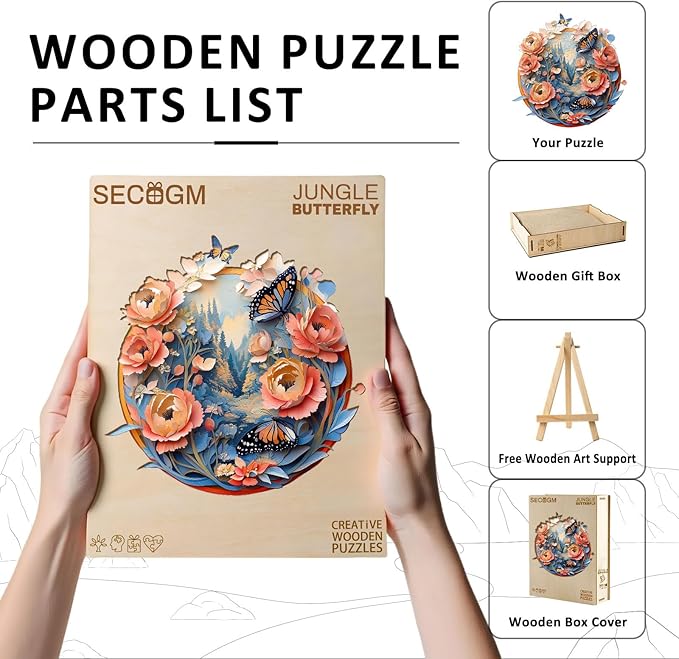 Wooden Puzzles for Adults - Jungle Butterfly Wood Puzzles Adult - Unique Animal Shape Wooden Jigsaw Puzzles for Adults - Birthday Gifts for Puzzle Lovers, Family (11.4 * 11.3in)