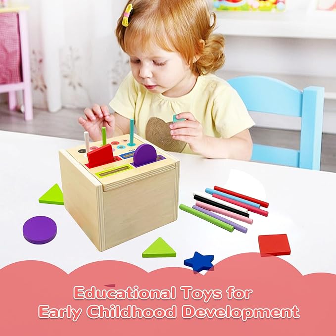 Wooden Montessori Toys for Toddlers, Color & Shape Sorting Matching Games, Fine Motor Skills Sensory Preschool Learning Educational Toys Baby Boys Girls Gifts (2 in 1)