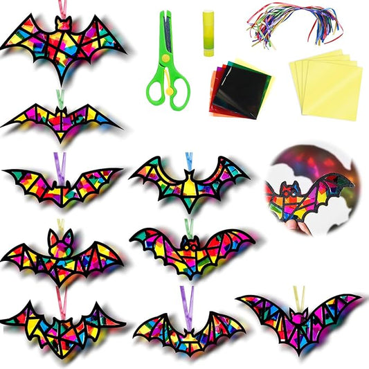 EggSun 36 Sets Hallween Bats Suncatchers Craft Kit for Kids Ornaments Stained Glass Effect Window Arts and Crafts Kit for Classroom Holiday Birthday Projects Home Party Favors Decorations Ages 4 8 12