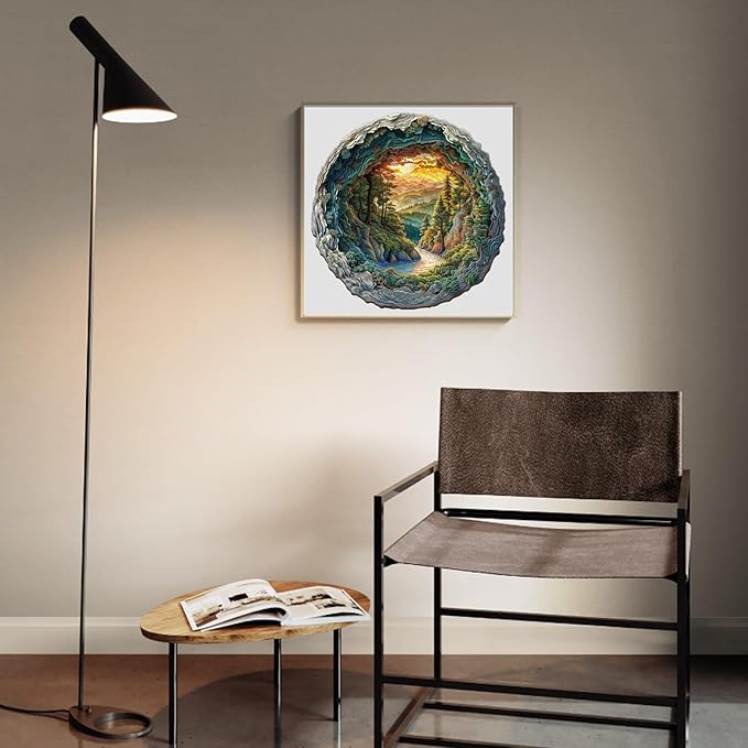 Wooden Puzzle for Adults-3D Vision Effect Cave Forest Wooden Puzzle Unique Shape Advanced Wooden Jigsaw Puzzle for Adult, Wood Puzzles,Challenge Wooden Jigsaw Puzzle (11.4 * 11.3in-200pcs)