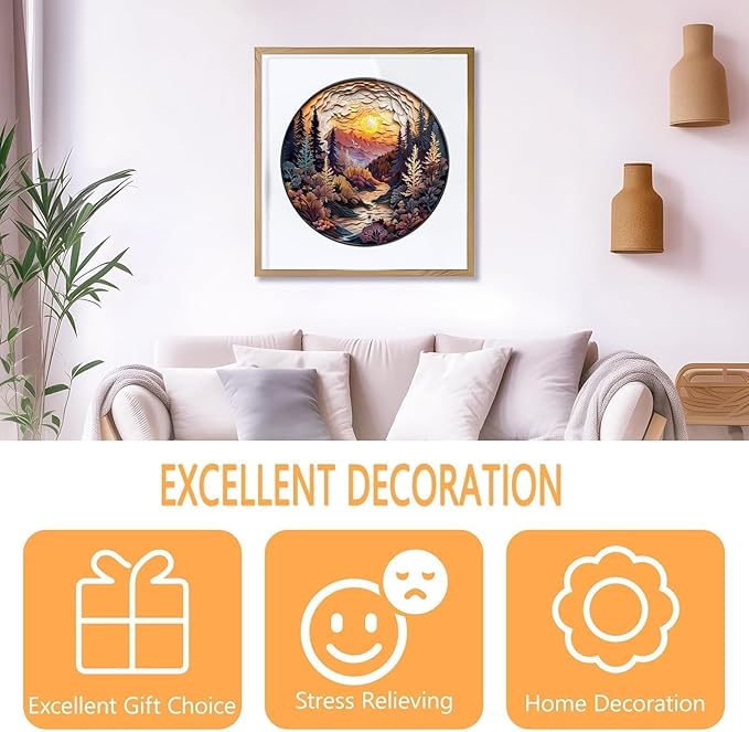 Wooden Puzzles for Adults - Sunset Forest Puzzle, Flat Puzzle with 3D Visual Effect, Unique Shape Wooden Jigsaw Puzzles, Good Gift Idea for Family and Friends (L-13.4 * 13.4in - 300 Piece)