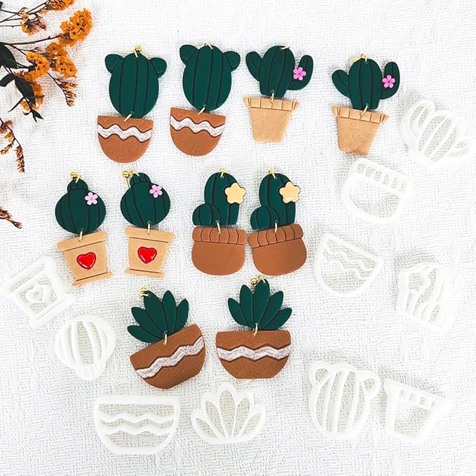 Cactus Polymer Clay Cutters – 10 Pcs Plant and Pot Clay Cutters Set for Earrings and DIY Crafts, Polymer Clay Tools for Jewelry Making